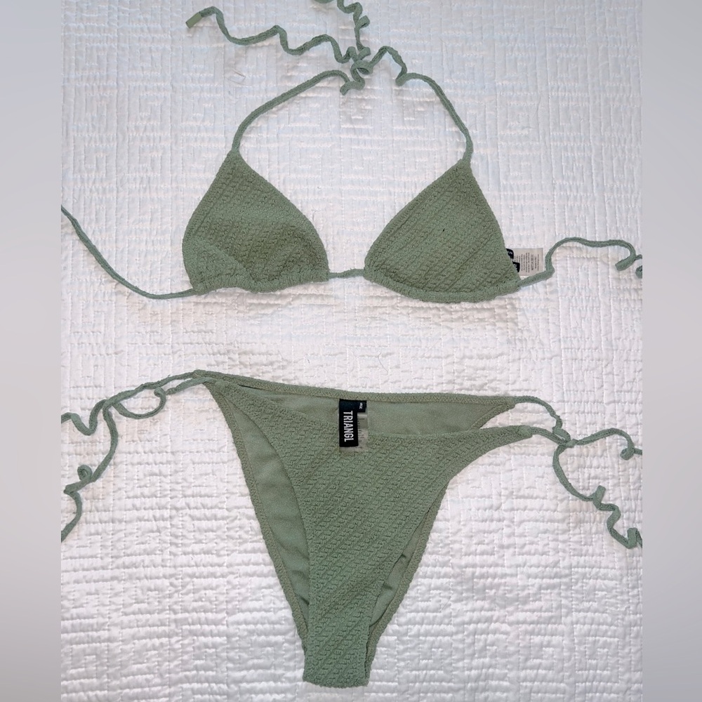 triangl swimwear Olive Green Textured Tie Bikini